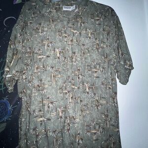 Men's Casual Olive Bamboo Print Shirt